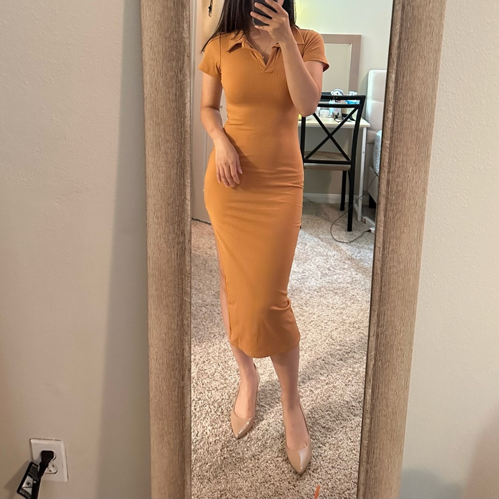 Burned orange midi dress for fall